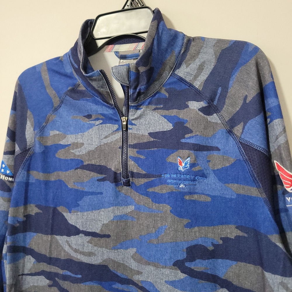 Puma Patriot Cup Invitational Golf 1/4 Zip Pullover Mens S Blue Camo Volition